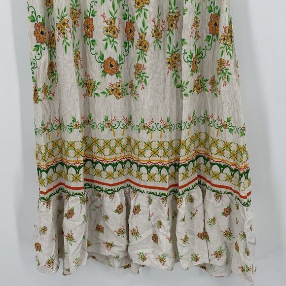 Fig & Flower Size Large Floral Print Linen Blend Short Sleeve Midi Dress Prairie - Picture 6 of 16
